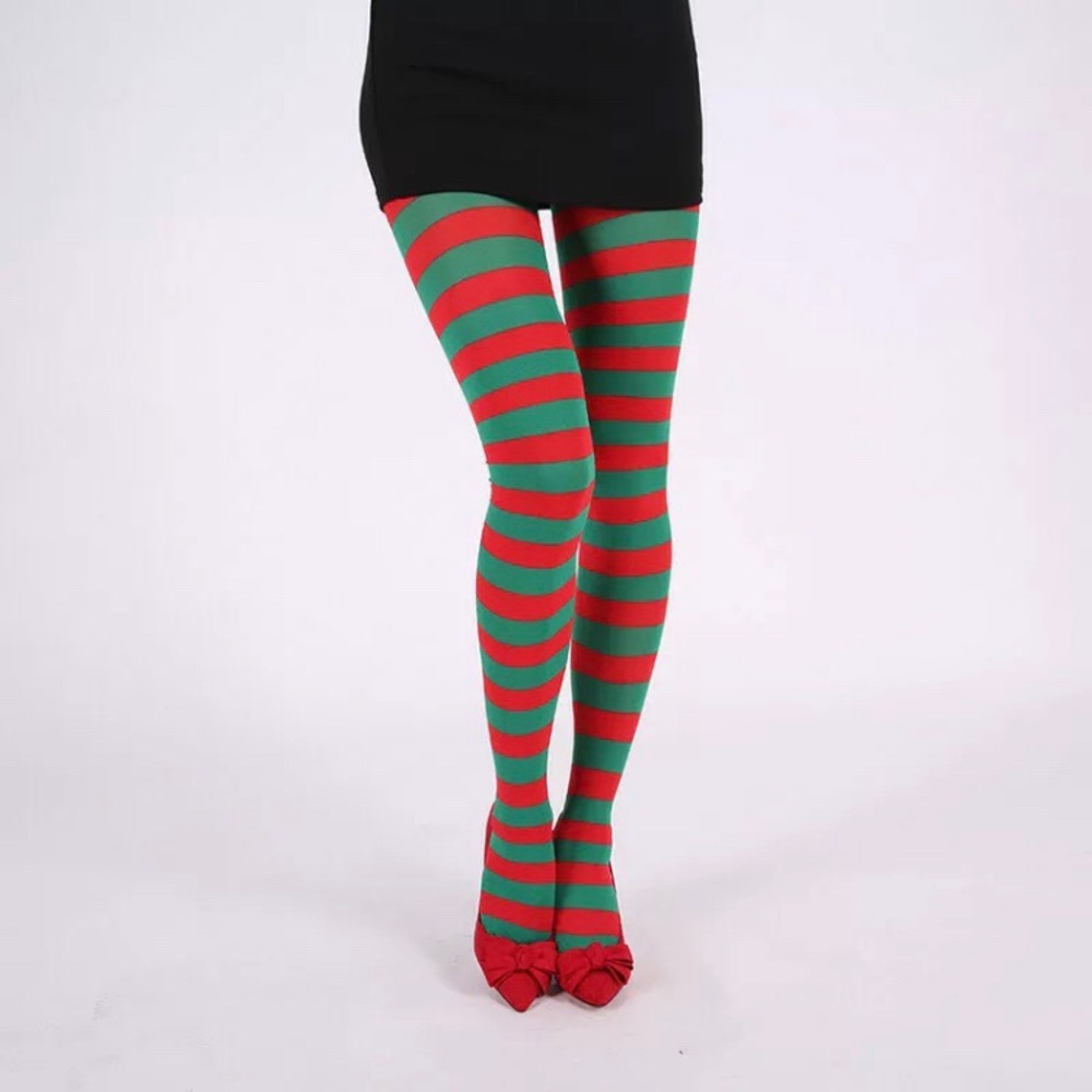 Christmas Tights Striped Green Red Costume Elf